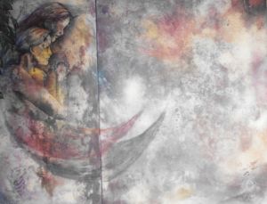 11. Hermanas luna  mixta s tela   120x180 cm. 