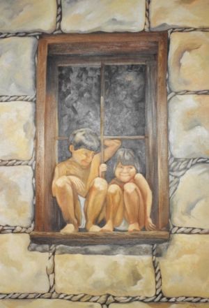 24. Nin  os en ventana   o  leo s tela   130x90 cm.   1993 