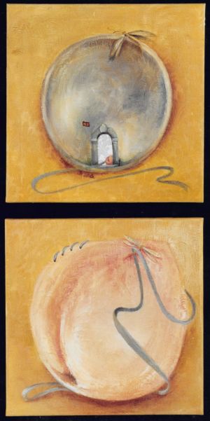 El arco del durazno   mixta s brocado   57x57 cm. c u   2000 