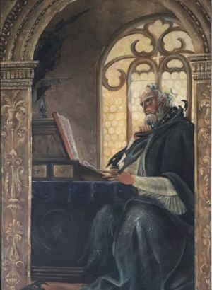 San Agusti  n   mixta   tela con hoja de oro